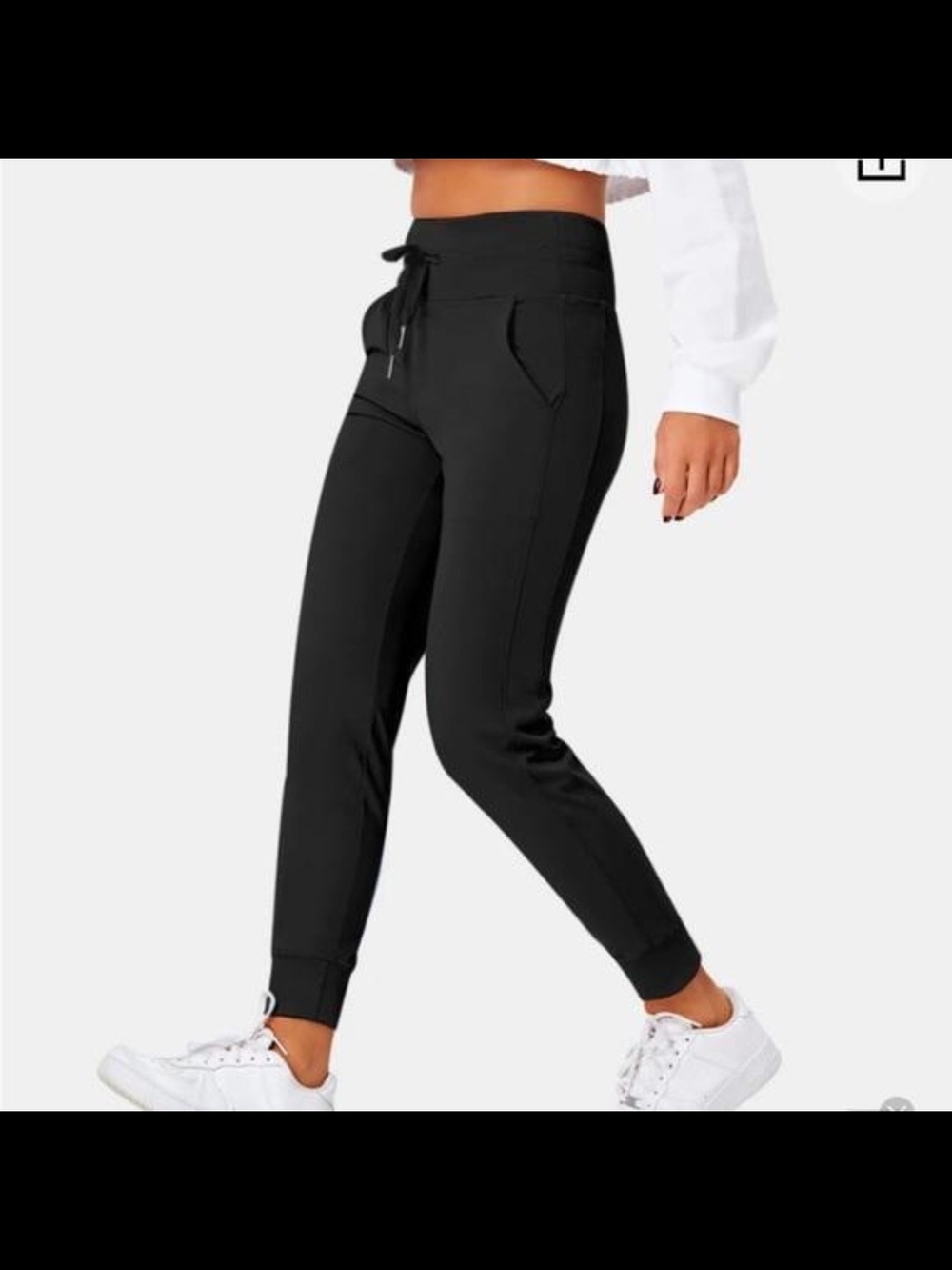 Everyday High-Waist Black Jogger Pants. Med Petite